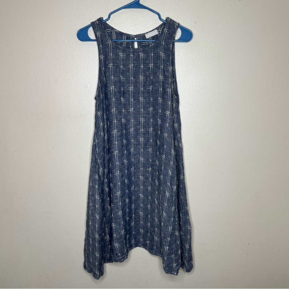 CP Shades‎ Linen Dress Blue Ikat Pattern Sleeveless size XS
